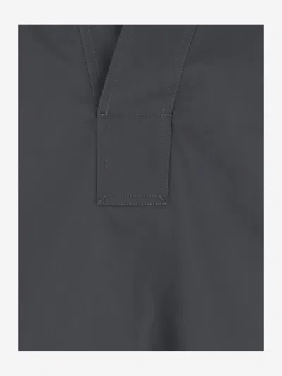 Bottega Veneta V-neck Cotton Shirt Pleated Back In Grey