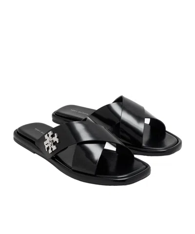 Tory Burch T Lock Cross Band Slide In Black