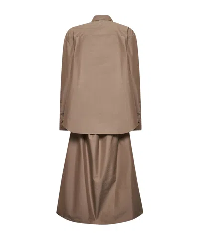 Fendi Brown Cotton And Silk Canvas Shirt Dress In Gray