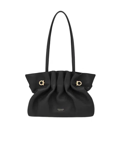 Ferragamo Soft-structured Shoulder Bag With Minimalist Design In Black