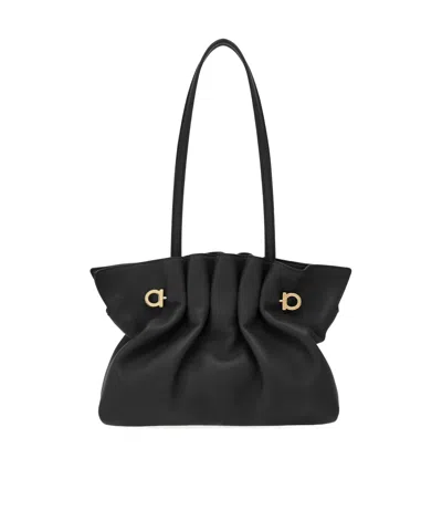 Ferragamo Soft-structured Shoulder Bag With Minimalist Design In Black