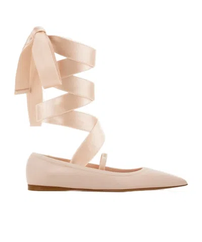 Ferragamo Carice Satin-trimmed Leather Ballet Flats In Pink