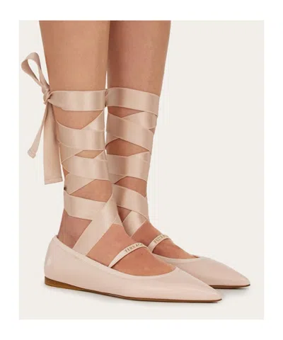 Ferragamo Carice Satin-trimmed Leather Ballet Flats In Pink