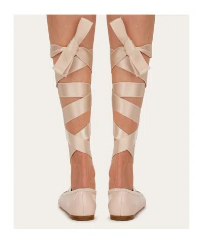 Ferragamo Carice Satin-trimmed Leather Ballet Flats In Pink