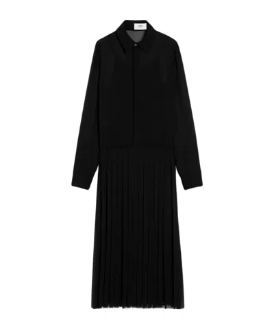 Ami Alexandre Mattiussi Lapel Long Sleeve Dress In Black