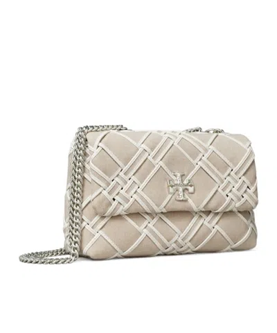 Tory Burch Canvas Woven Flap Bag With Sliding Chain In Neutral