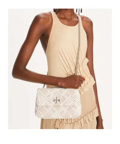 Tory Burch Canvas Woven Flap Bag With Sliding Chain In Neutral