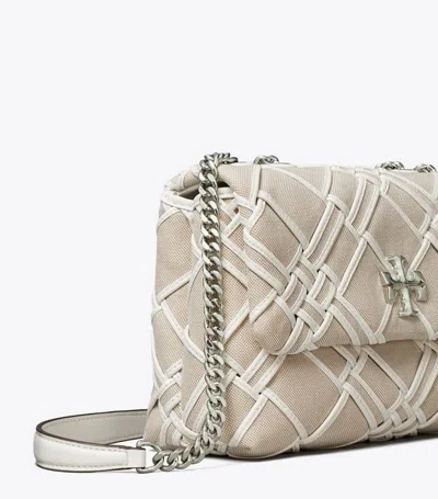 Tory Burch Canvas Woven Flap Bag With Sliding Chain In Neutral