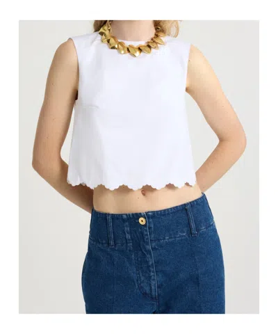 Patou Logo Embroidered Cropped Top In White