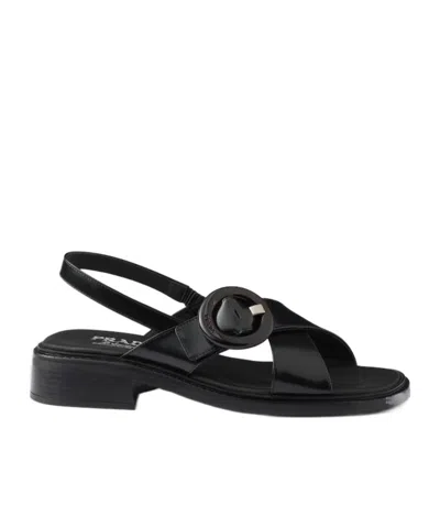 Prada Brused Leather Sandals In Black