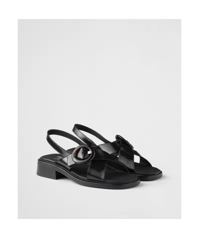 Prada Brused Leather Sandals In Black