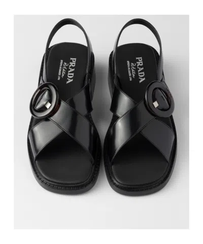 Prada Brused Leather Sandals In Black