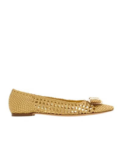Ferragamo Ballet Flat With New Vara Plate In Gold