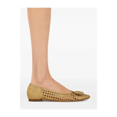 Ferragamo Ballet Flat With New Vara Plate In Gold