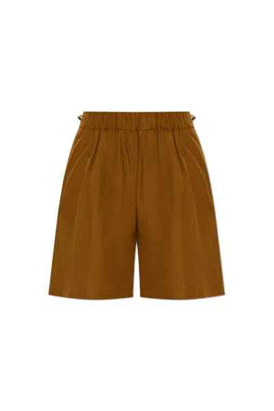 Max Mara Haway Elastic Waist Cotton Poplin Shorts In Brown