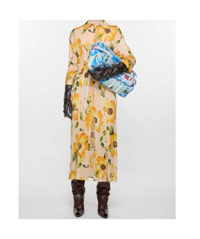 Acne Studios Floral-print Jersey Midi Shirt Dress In Orange