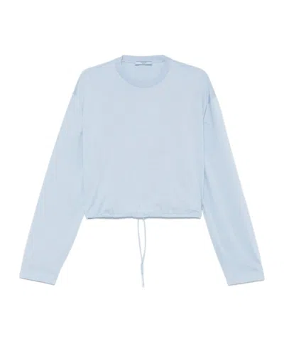 Prada Crew Neck Cropped Top Drawstring Hem In Blue