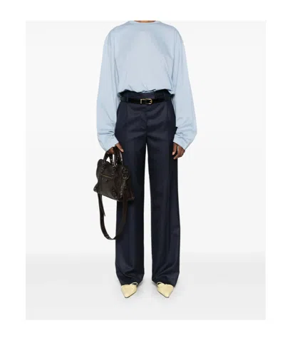 Prada Crew Neck Cropped Top Drawstring Hem In Blue