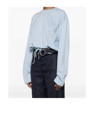 Prada Crew Neck Cropped Top Drawstring Hem In Blue