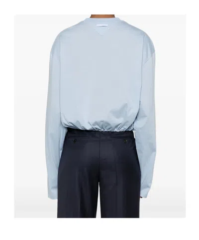 Prada Crew Neck Cropped Top Drawstring Hem In Blue