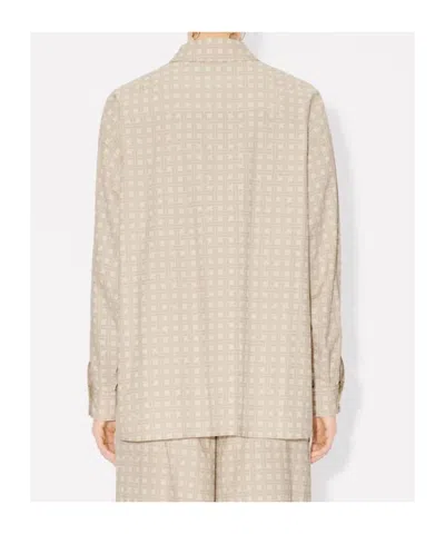 Kenzo Dropped Shoulder Weave Jacquard Shirt In Nude