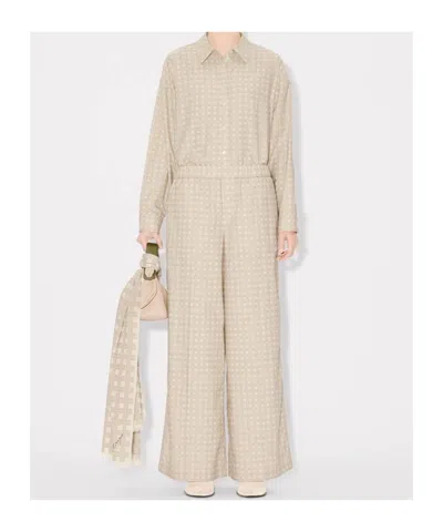 Kenzo Dropped Shoulder Weave Jacquard Shirt In Nude
