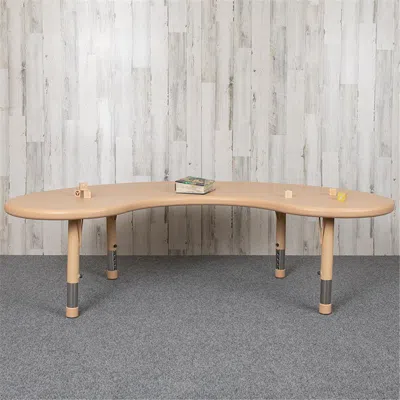 Flash Furniture 35 X 65 In. Half-moon Plastic Height Adjustable Activity Table, Natural Color