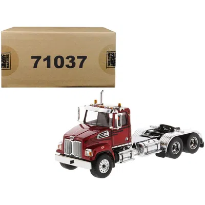 Diecast Masters 1 By 50 Diecast Scale Day Cab Tractor For Western Star 4700 Sf Tandem Model Metallic Red & Silver