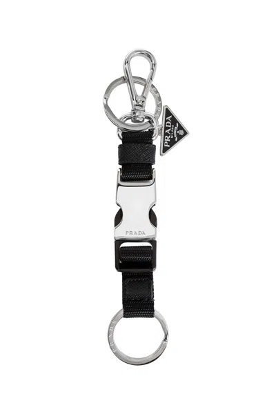 Prada Black Keychain With Snap Buckle Men