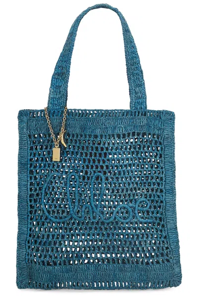 Chloé Women's Summer Banana Raffia Tote Bag In Stormy Sea