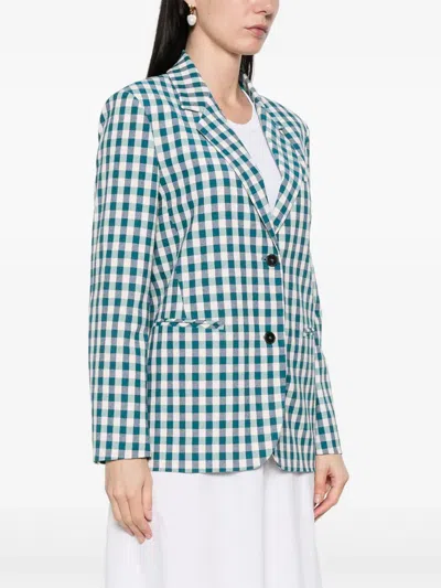 Forte Forte Cotton Gingham Oversized Jacket In 蓝色