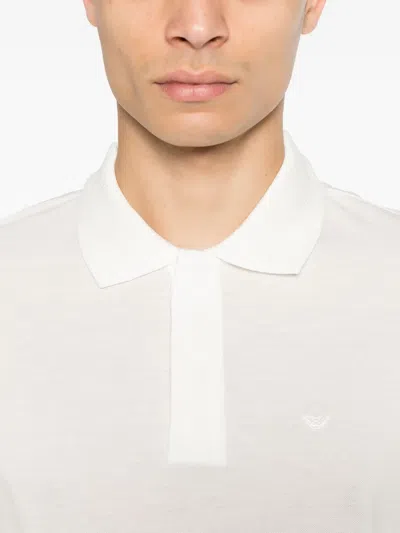 Emporio Armani Logo Cotton Polo Shirt In 白色
