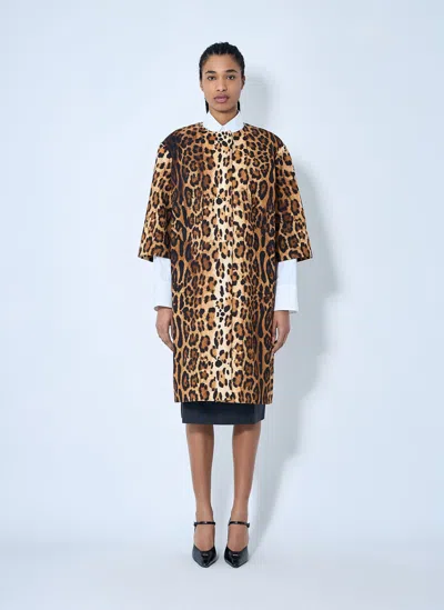 Prada Leopard Print Overcoat In Brown