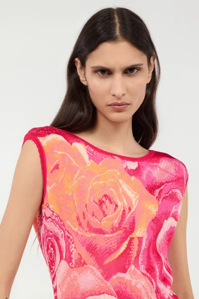 Roberto Cavalli Mini Dress With Garden Rose Print In Rosa