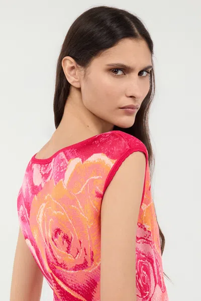 Roberto Cavalli Mini Dress With Garden Rose Print In Rosa