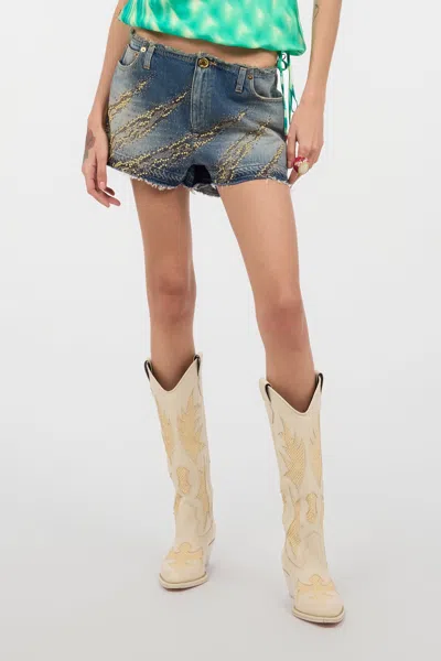 Roberto Cavalli Zebra Studded And Rhinestone Patterned Shorts In Blu Scuro 193921