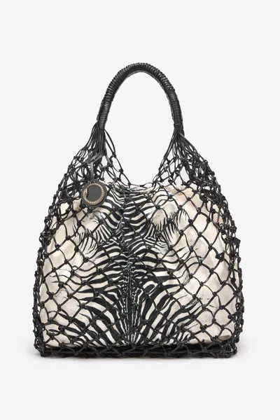 Roberto Cavalli Net Bag With Mini Zebra Print In Nero/oro