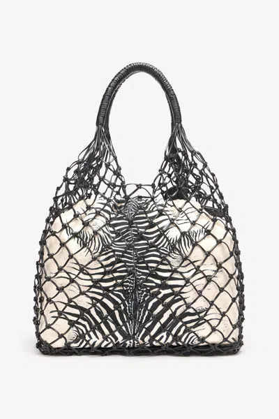 Roberto Cavalli Net Bag With Mini Zebra Print In Nero/oro
