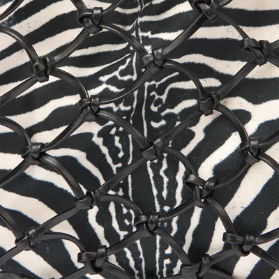 Roberto Cavalli Net Bag With Mini Zebra Print In Nero/oro