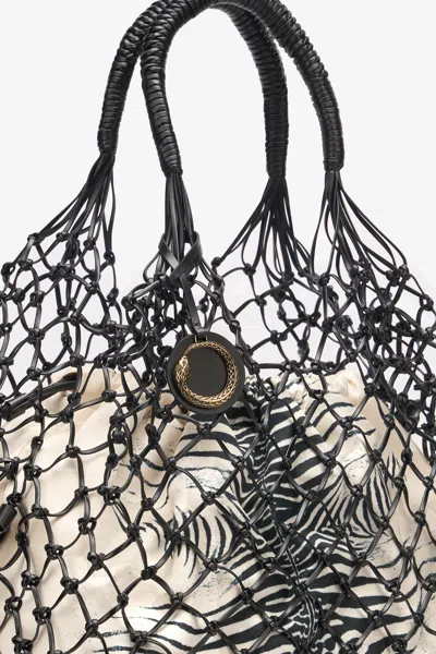 Roberto Cavalli Net Bag With Mini Zebra Print In Nero/oro