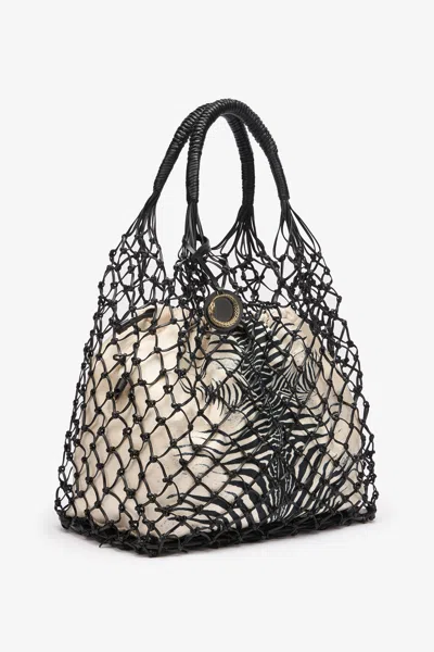 Roberto Cavalli Net Bag With Mini Zebra Print In Nero/oro