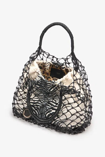 Roberto Cavalli Net Bag With Mini Zebra Print In Nero/oro