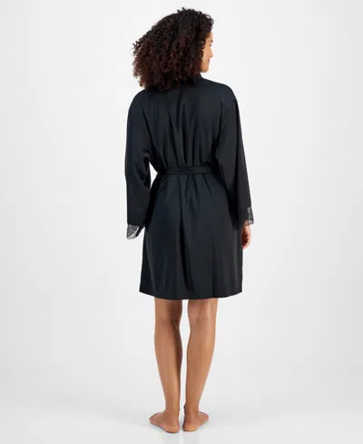 Inc International Concepts Womens Lace Trim Stretch Satin Robe Created For Macys Xs 3x In Deep Black