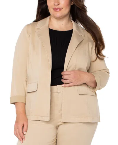 Liverpool Plus Size Open-front Twill Blazer In Cappuccino