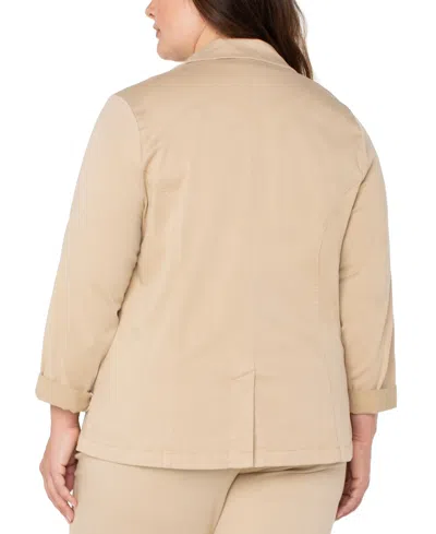 Liverpool Plus Size Open-front Twill Blazer In Cappuccino