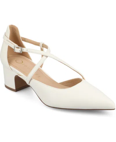 Journee Collection Galvinn Womens Pointed Flat Heel Pumps In White