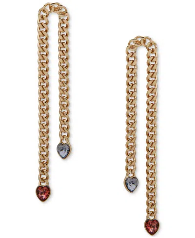 Emily In Paris Gold-tone Heart Stone Curb Link Chain Drop Earrings In Multi
