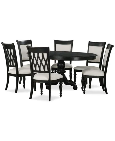 Macy's Daria 7-pc. Dining Set (round Table & 6 Upholstered Back Side Chairs), Created For  In Black