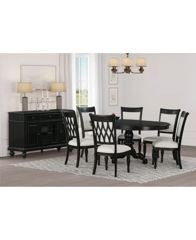 Macy's Daria 7-pc. Dining Set (round Table & 6 Upholstered Back Side Chairs), Created For  In Black