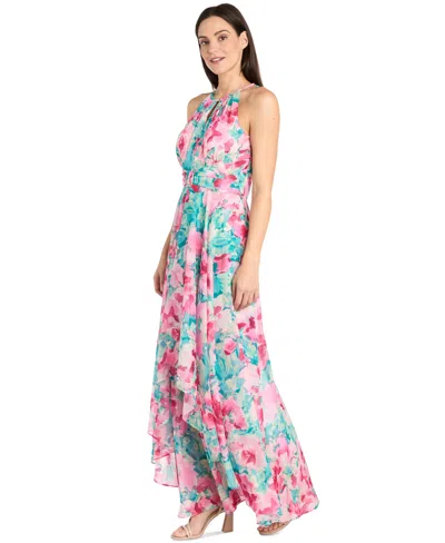 R & M Richards Women's Floral-print Halter Gown In Pink